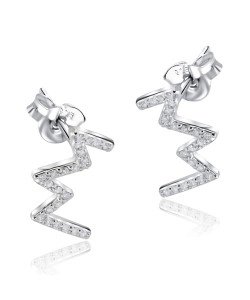 Sharp Wavy Line With CZ Stone Silver Ear Stud STS-5496